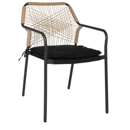 SESSEL AUS SCHWARZEM ALUMINIUM MIT BEIGEM GEWEBE UND KISSEN 53.5x58x84.5 Neuheit