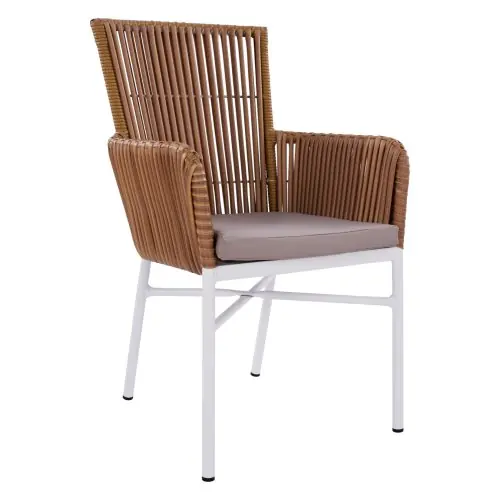 Weißer Sessel aus Rattan Geflecht in Beige Markenprodukt