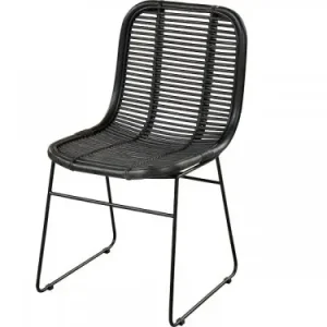 Schneller Versand Stuhl aus natürlichem Rattan und Metall in schwarz