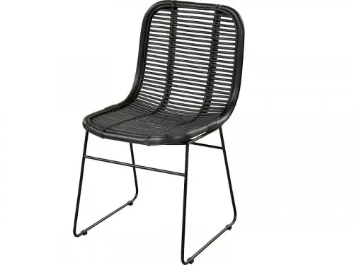 Schneller Versand Stuhl aus natürlichem Rattan und Metall in schwarz