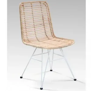 Stuhl aus natürlichem Rattan und weißen Metallbeinen Aktuell