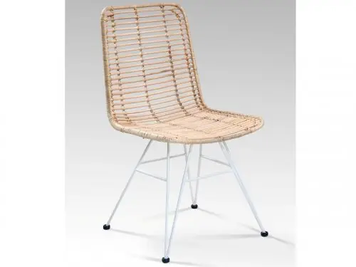 Stuhl aus natürlichem Rattan und weißen Metallbeinen Aktuell