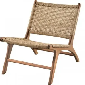 Preisreduziert Teakholzstuhl aus synthetischem Rattan in einem natürlichen Braun