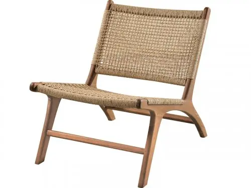 Preisreduziert Teakholzstuhl aus synthetischem Rattan in einem natürlichen Braun