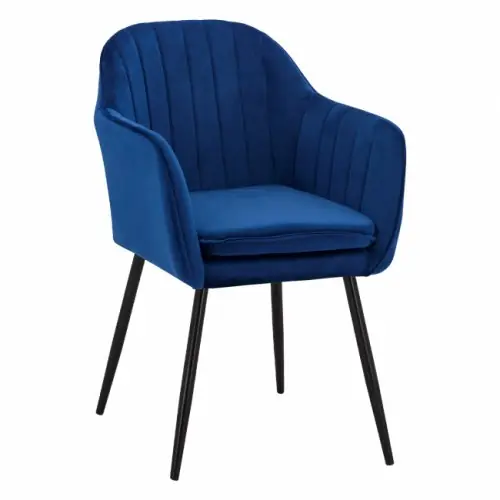Sonderangebot Moderner Sessel "SAWYER" in Velvet Blau mit schwarzen Beinen