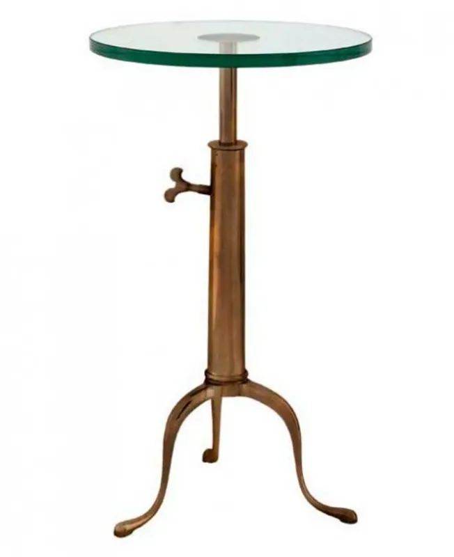 Ausverkauf Casa Padrino Designer Luxus Industrial Design Beistelltisch Höhenverstellbar Messingfarben Höhe: 63 - 76 cm, Durchmesser 40 cm - Edelstahl Tisch - Telefontisch Antique Brass Finish - Luxus Qualität