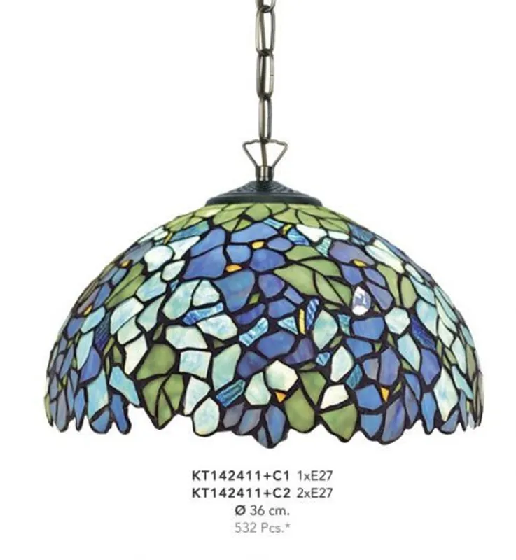 Schnäppchen Handgefertigte Tiffany Hängeleuchte von Casa Padrino, Durchmesser 36 cm, 1-Flammig - Leuchte Lampe - wunderschöne Tiffany Deckenleuchte