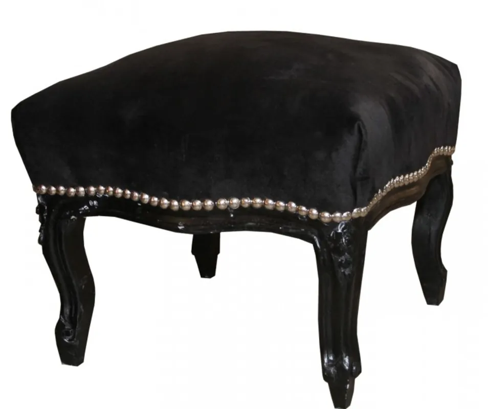 Highlight Casa Padrino Barock Fußhocker Medium Schwarz / Schwarz - Antik Stil Möbel - Hocker