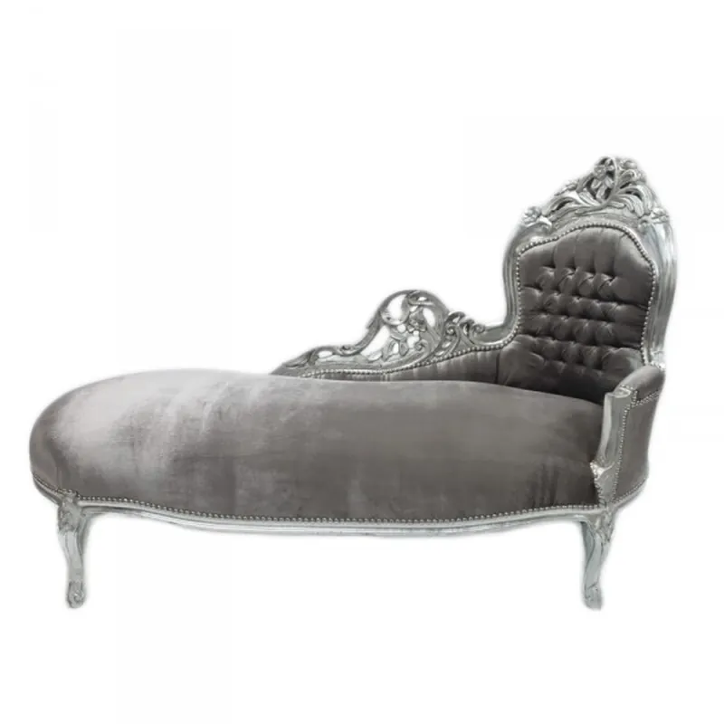 Casa Padrino Barock Chaiselongue "King" Grau/Silber - Möbel Wohnzimmer Liege Recamiere Begrenztes Angebot