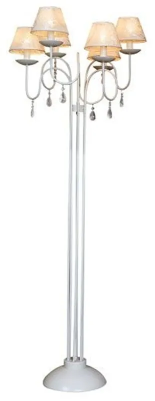 Casa Padrino Barock Stehleuchte mit Glaskristallen, Weiss, 6 Flammige Stehleuchte Höhe: 157 cm, Durchmesser 58 cm - floor lamp Günstig