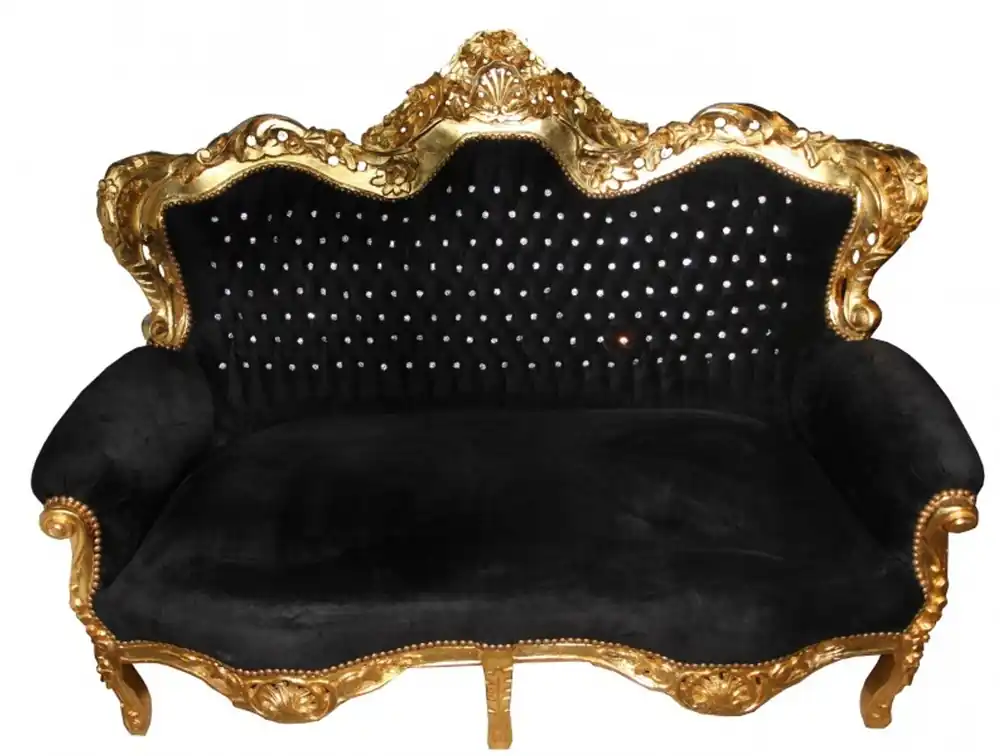 Knallerangebot Casa Padrino Barock 2er Sofa Master Schwarz / Gold mit Bling Bling Glitzersteinen
