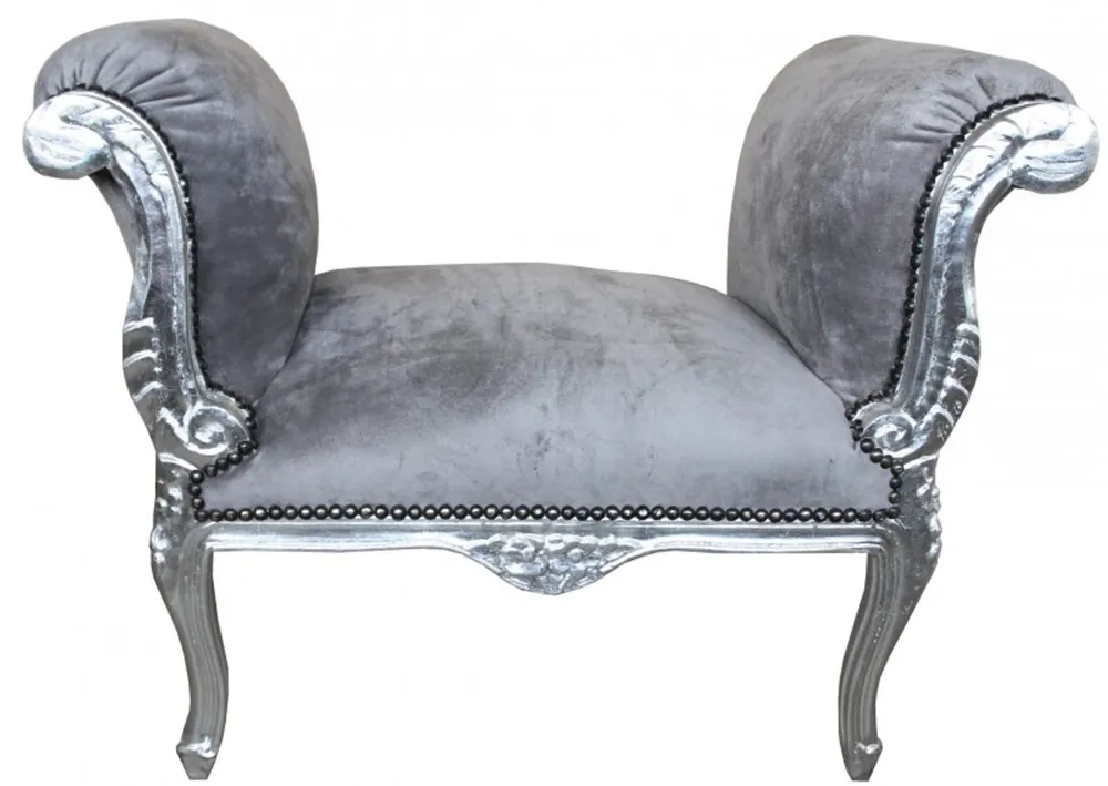 Casa Padrino Barock Schemel Hocker Grau / Silber - Sitzbank Wochenendangebot