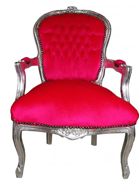 Casa Padrino Barock Salon Stuhl Mod1 Pink / Silber Neue Kollektion