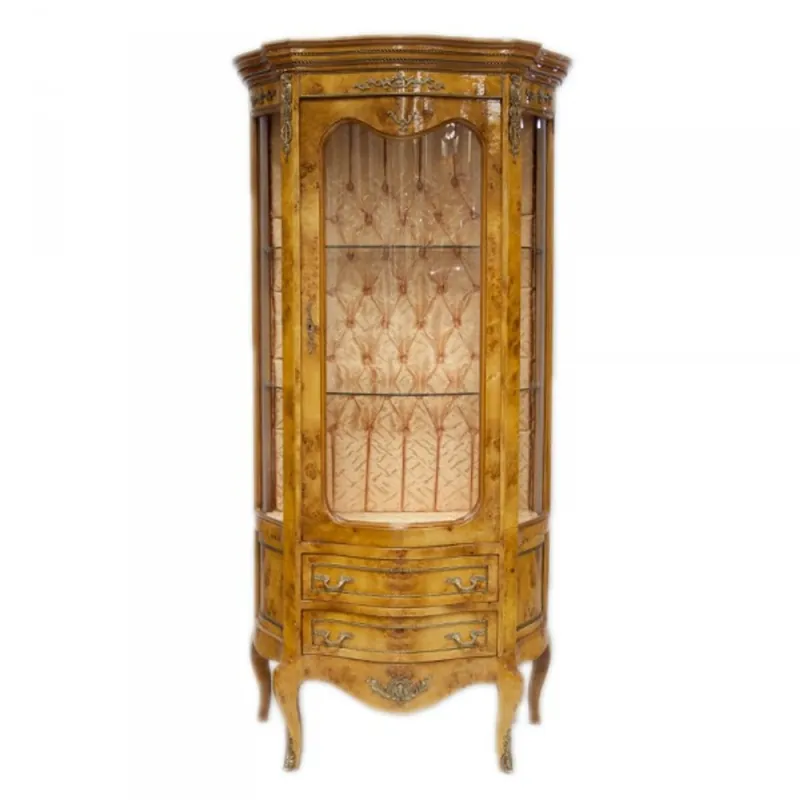 Casa Padrino Barock Vitrine Hellbraun 88 x H. 180 cm - Massivholz Vitrinenschrank - Wohnzimmerschrank - Barock Möbel Solange Der Vorrat Reicht