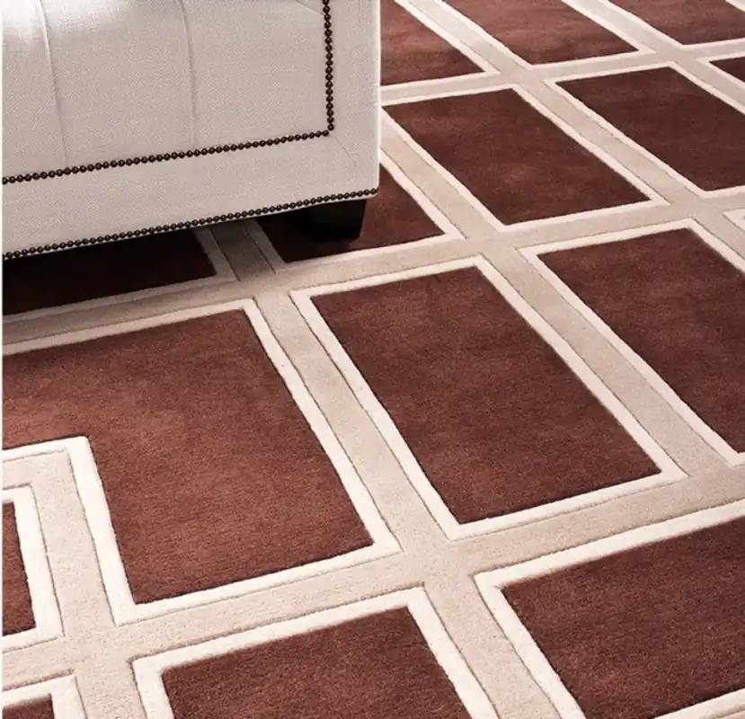 Wunderschöner Luxus Teppich aus 100% Neuseeland-Wolle mit Mäander Muster, Braun / Creme, Samtweich 300 x 400 cm - Hochwertige Qualität Schnäppchen