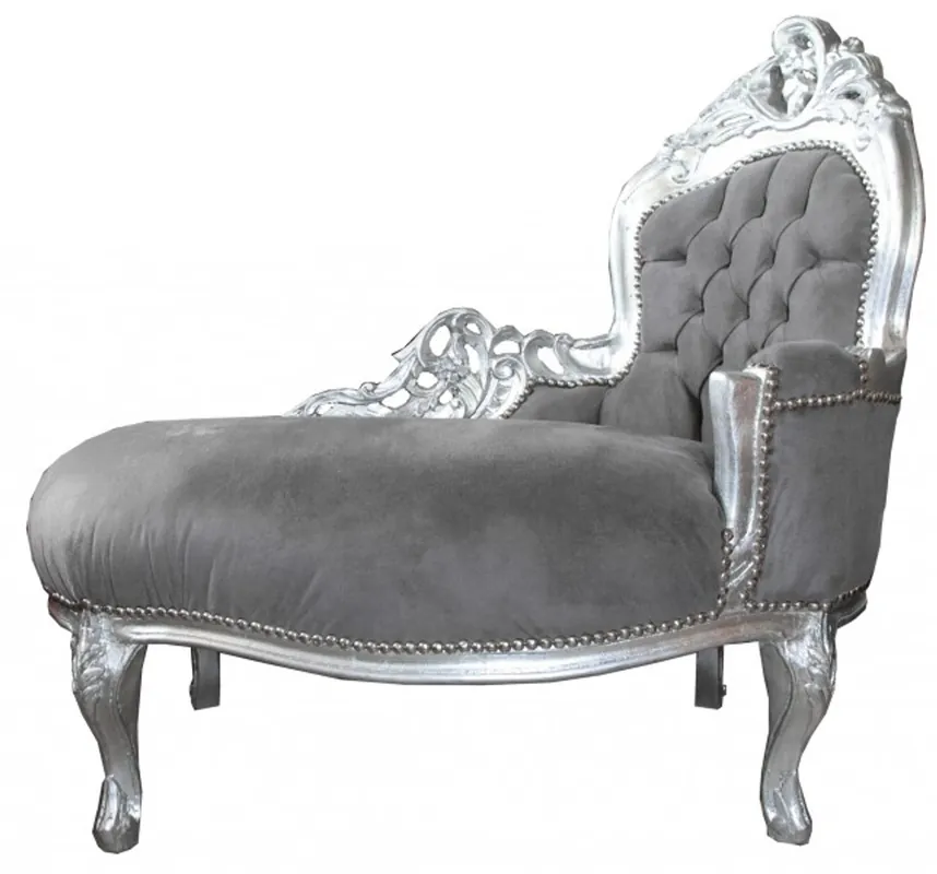Casa Padrino Barock Kinder Chaiselongue Grau/Silber - Kindermöbel Wochenendangebot