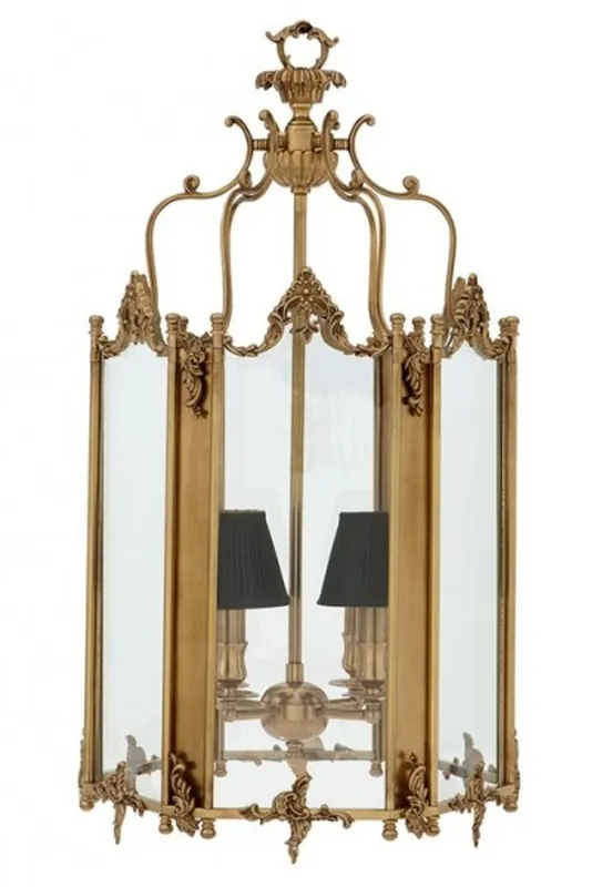 Casa Padrino Barock Hängeleuchte aus Messing Antik-Look, 4 Flammiger Kronleuchter, Breite 39 cm, Höhe 73 cm, Tiefe 42 cm - Barock Schloss Lampe - feinste Qualität Finale Aktion