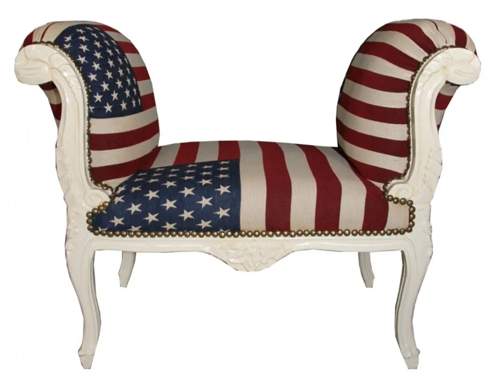 Abverkauf Barock Schemel Hocker USA Design / Creme - Sitzbank USA Flagge