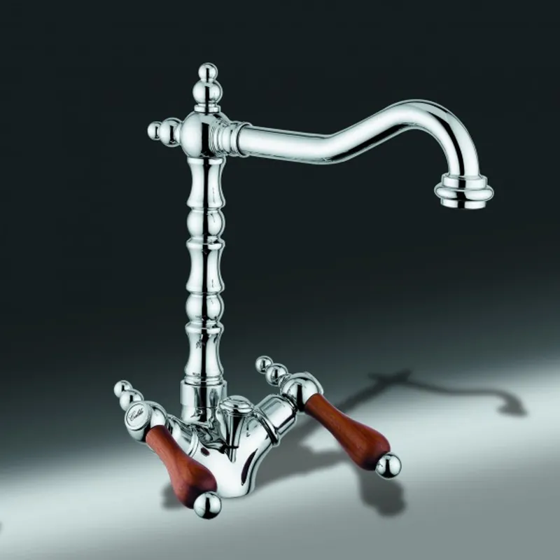 Luxus Bad Zubehör - Jugendstil Retro Waschbecken Armatur Waschtisch Chrom / Teak Serie Milano - Made in Italy Letzte Chance