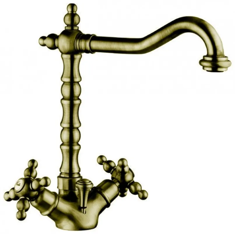 Luxus Bad Zubehör - Jugendstil Retro Waschbecken Armatur Waschtisch Altgold / Bronze Teak Serie Milano - Made in Italy Bestseller