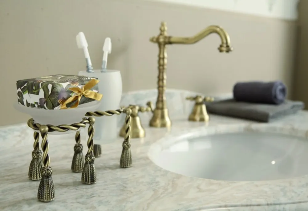 Luxus Bad Zubehör - Jugendstil Retro Waschbecken Armatur Waschtisch Dreilochbatterie Altgold / Bronze Serie Milano - Made in Italy Billig