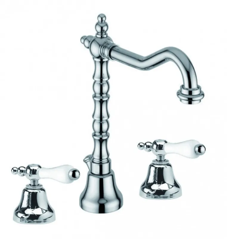 Echt Luxus Bad Zubehör - Jugendstil Retro Waschbecken Armatur Waschtisch Dreilochbatterie Chrom Serie Milano - Made in Italy