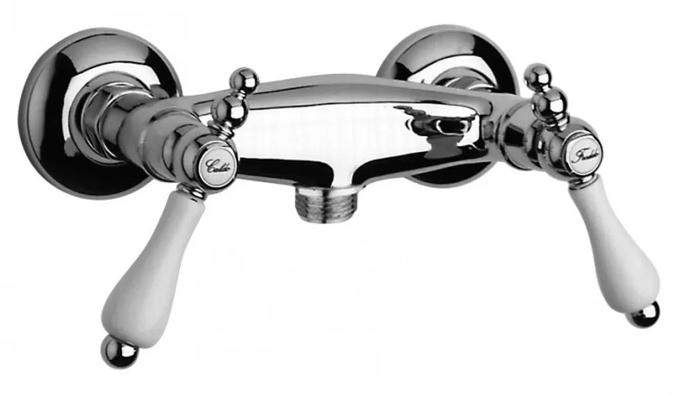 Luxus Bad Zubehör - Jugendstil Retro Brausebatterie ohne flexiblen Anschlussschlauch - Armatur für Badewanne - Chrom - Serie Milano - Made in Italy Beliebt