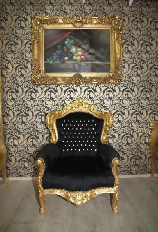Geprüft Casa Padrino Barock Sessel "King" Schwarz/Gold mit Bling Bling Glitzersteinen