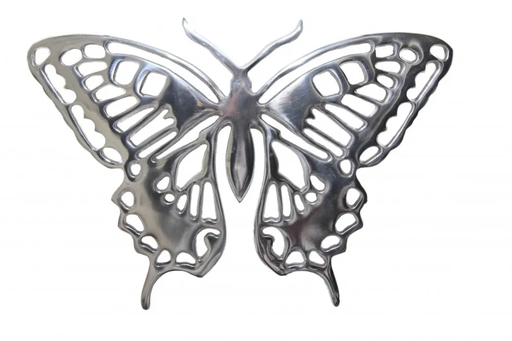 Riesiger Casa Padrino Designer Schmetterling aus poliertem Aluminium, Silber, H 29 cm, B 41 cm - Wandfigur, Wanddekoration Aluminium Top-Seller