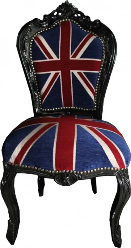 Casa Padrino Barock Esszimmer Stuhl Union Jack / Schwarz - Möbel Antik Stil Neu Im Sortiment