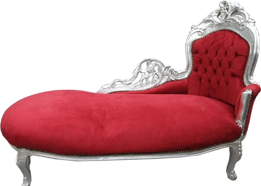 Sonderaktion Casa Padrino Barock Chaiselongue Bordeaux Rot / Silber - Lounge Liege Recamiere Möbel