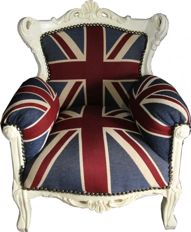 Garantierte Lieferung Casa Padrino Barock Kinder Sessel Union Jack / Creme - Thron England Englische Flagge Tron