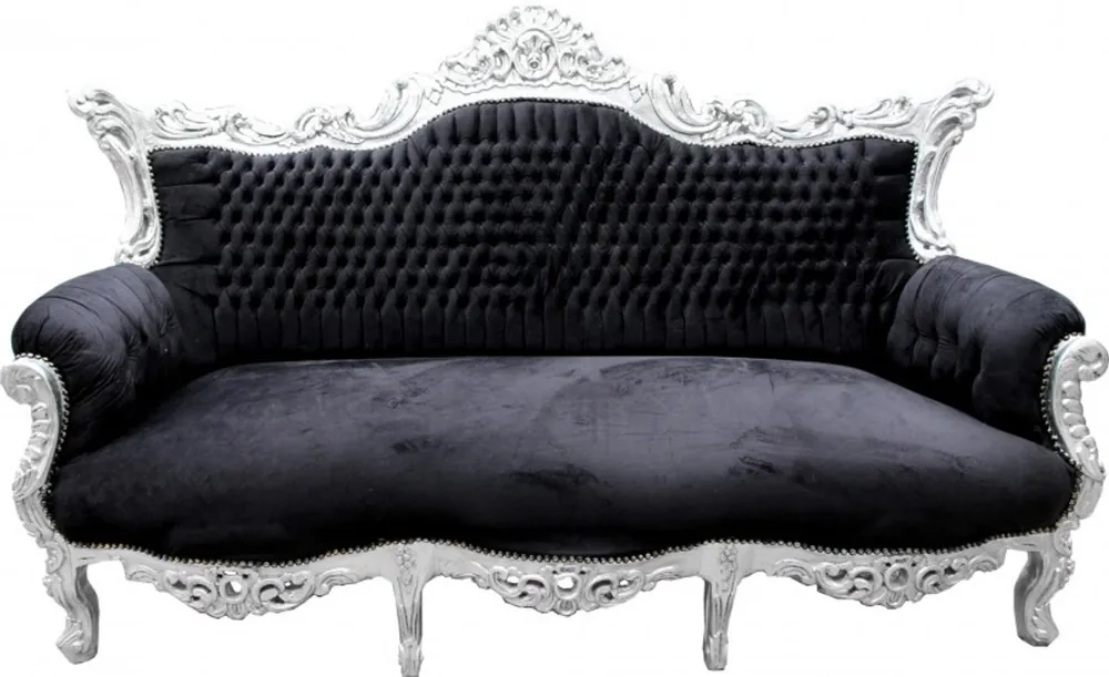 Finale Aktion Casa Padrino Barock Sofa Master Schwarz / Silber - Möbel Couch Lounge