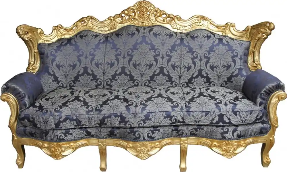 Bestpreis Casa Padrino Barock Sofa Master Royal Blau Muster / Gold - Wohnzimmer Couch Möbel Lounge