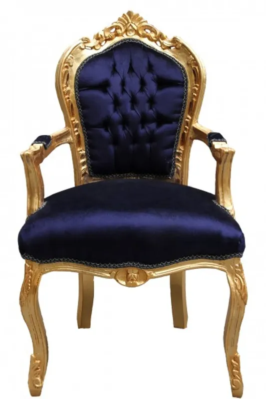 Casa Padrino Barock Esszimmerstuhl Royalblau / Gold mit Armlehnen Versand Am Gleichen Tag