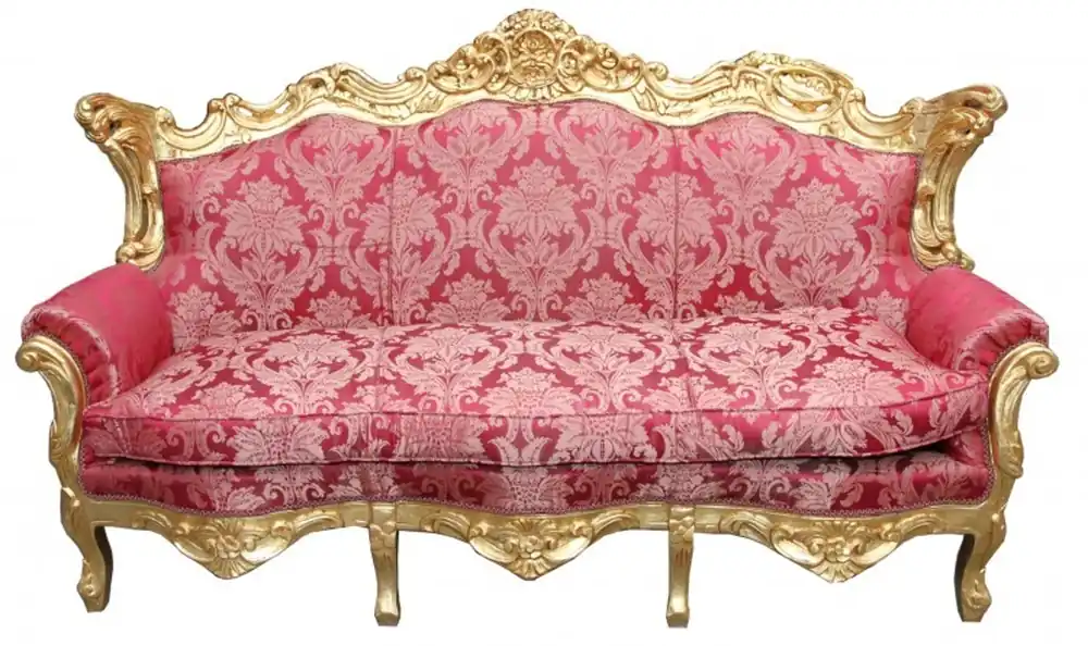 Casa Padrino Barock 3er Sofa Master Bordeaux Muster / Gold - Wohnzimmer Couch Möbel Lounge Preiswert