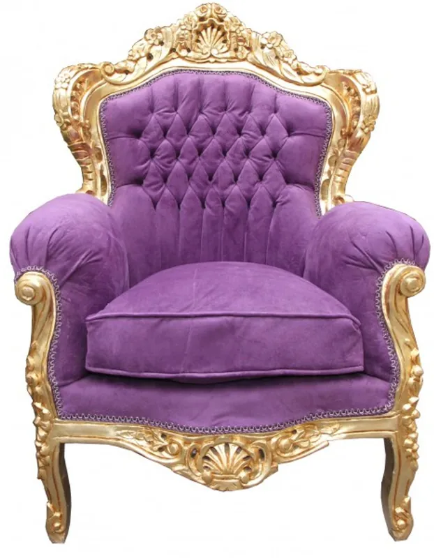 Expressversand Casa Padrino Barock Sessel "King" Mod 2 Lila / Gold Möbel Antik Stil