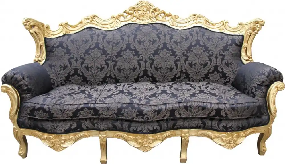 Preisreduziert Casa Padrino Barock 3er Sofa Master Schwarz Muster / Gold 2Mod - Wohnzimmer Couch Möbel Lounge