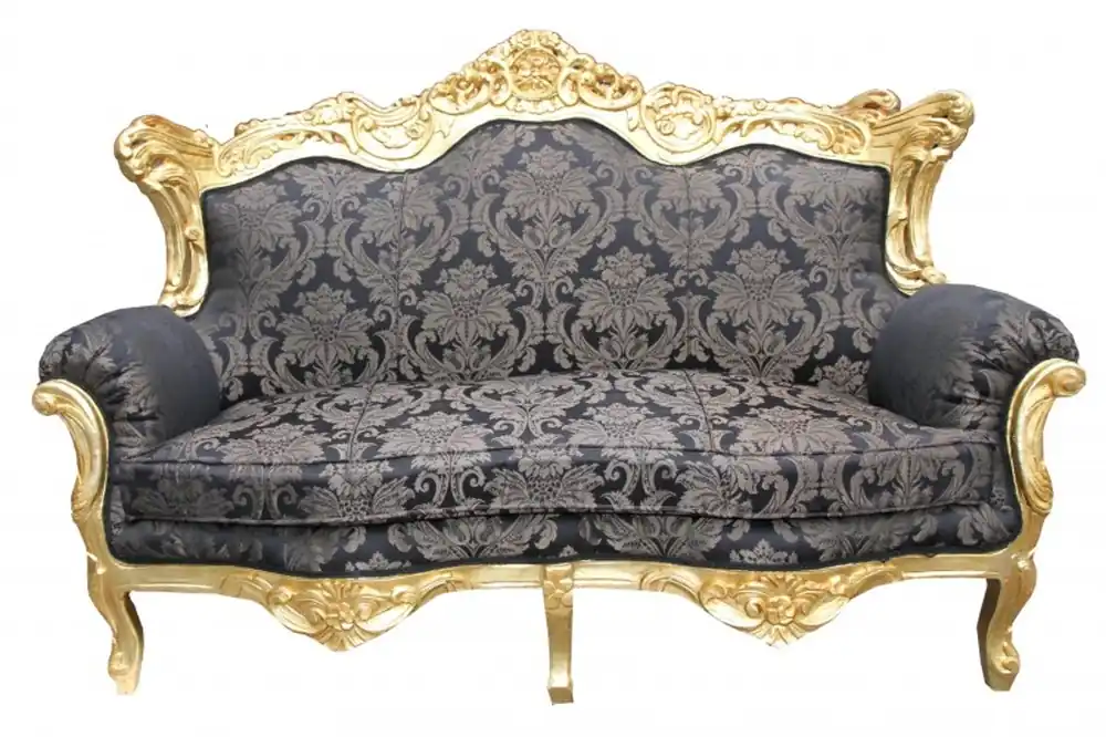 Casa Padrino Barock 2er Sofa Master Schwarz Muster/ Gold 2Mod - Wohnzimmer Couch Möbel Lounge Direkt Vom Hersteller
