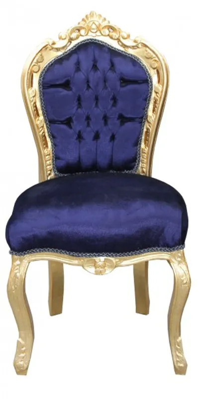 Casa Padrino Barock Esszimmerstuhl Royal Blau / Gold ohne Armlehnen Mod2 Sonderaktion