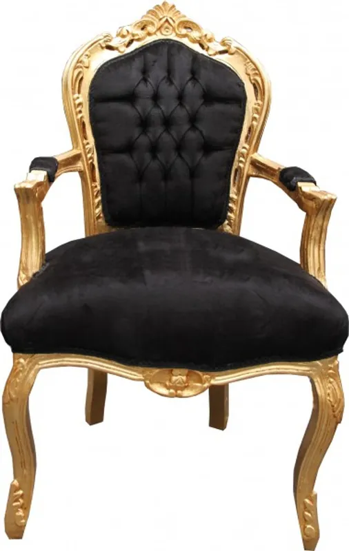 Casa Padrino Barock Esszimmerstuhl Schwarz / Gold mit Armlehnen Mod2 Antik Stil Kracherpreis