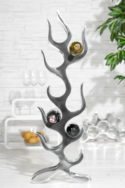 Aktuell Designer Weinregal für 9 Flaschen poliertes Aluminium Höhe: 93 cm, Breite: 27 cm, Tiefe: 14 cm - Flaschenhalter, Flaschenablage Flammen Flames