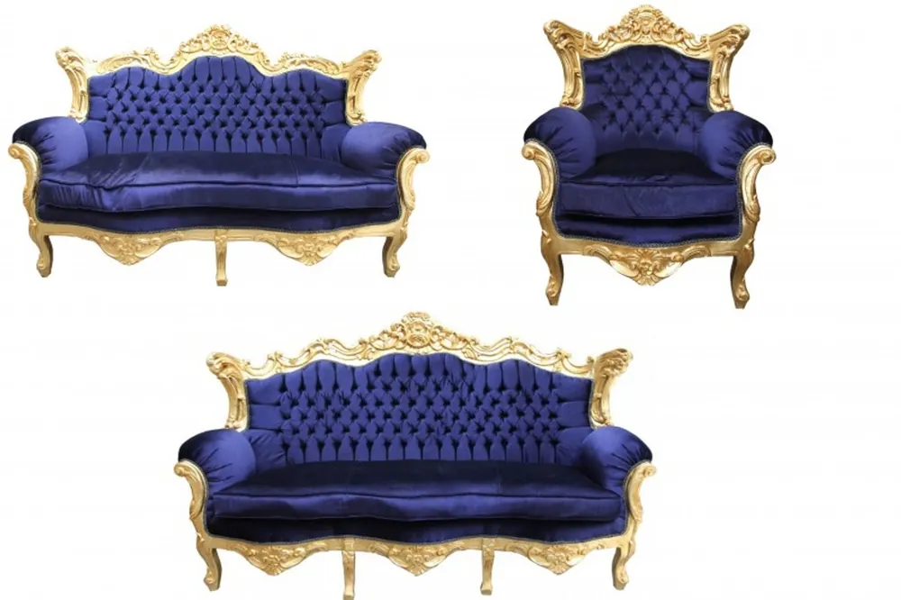 Top-Angebot Casa Padrino Barock Wohnzimmer Set Royal Blau /Gold - 3er Sofa+2er Sofa + 1 Sessel