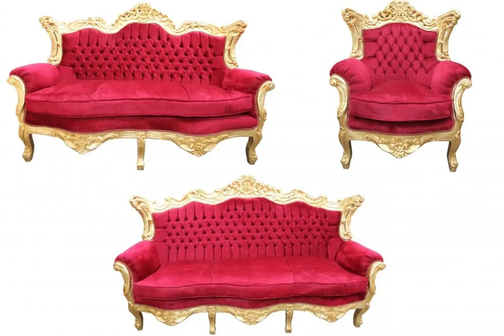 Schnäppchen Casa Padrino Barock Wohnzimmer Set Bordeaux /Gold - 3er Sofa+2er Sofa + 1 Sessel