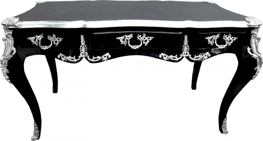 Echt Casa Padrino Barock Schreibtisch Schwarz / Silber Sekretär Möbel