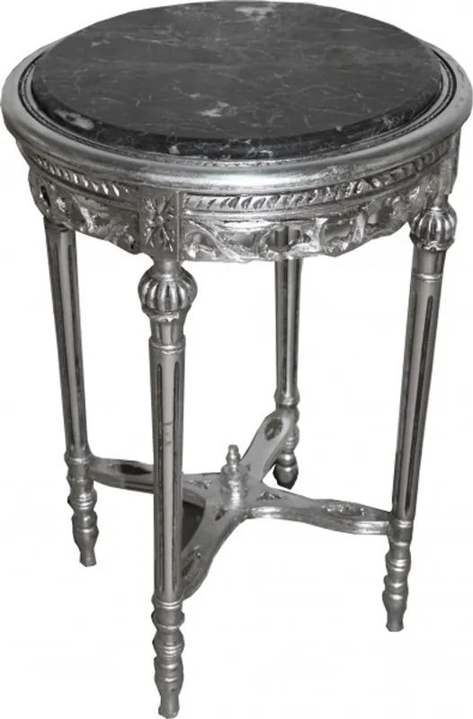 Geprüft Barock Beistelltisch Rund Silber ModY12 73 x 47 cm Antik Stil
