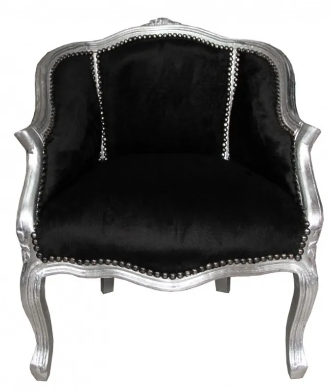 Casa Padrino Barock Damen Salon Sessel Schwarz/ Silber - Möbel Antik Stil Beliebt