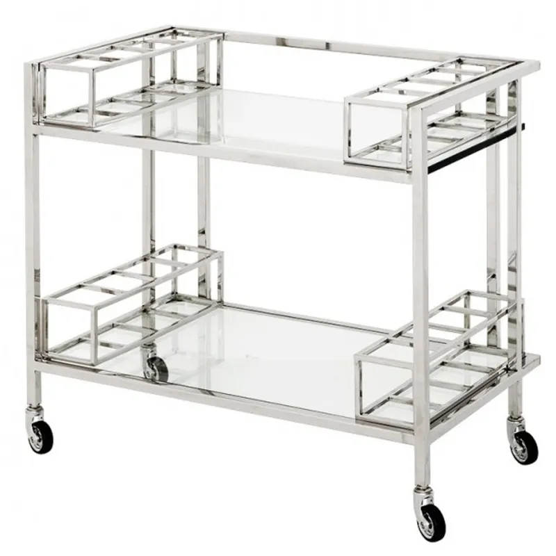 Casa Padrino Luxus Bar Trolley Servierwagen aus Edelstahl und Glas 80 x 48 x H. 77 cm - Luxus Hotel & Restaurant Einrichtung Möbel Neuheit