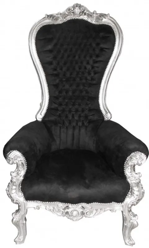Casa Padrino Barock Thron Sessel Majestic Mod1 Schwarz/Silber - Riesensessel -Thron Stuhl Tron Mega-Angebot