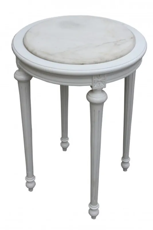 Super-Preis Barock Beistelltisch Rund Weiß/Weiß Marmorplatte ModY24 72 x 49 cm Antik Stil